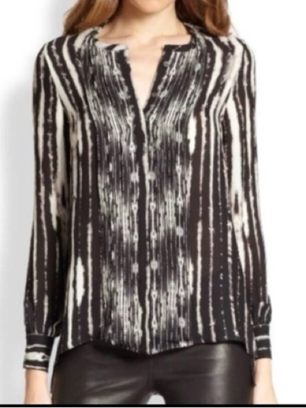 Haute Hippie 100% Silk Abstract Print Blouse Small Long Sleeve Luxury Top